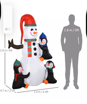 6ft Inflatable Christmas Decoration Snowman Three Penguins LED Lighted Outdoor