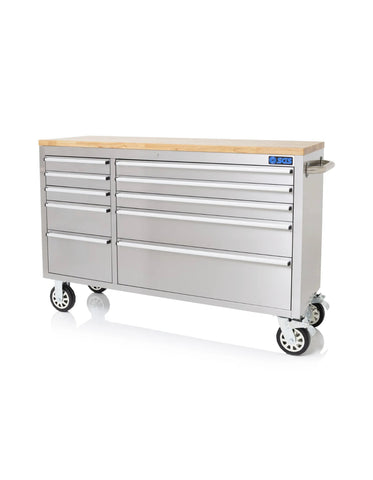 Image of Deluxe 55in Stainless Steel 10 Drawer Work Bench Tool Box Chest Cabinet