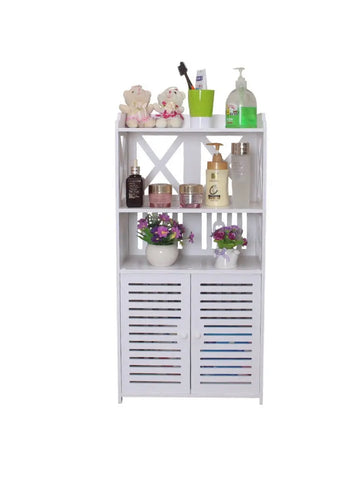 Image of White Wooden Bathroom Cabinet Cupboard Tall Storage Unit Free Standing Shelf WPC