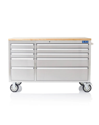 Image of Deluxe 55in Stainless Steel 10 Drawer Work Bench Tool Box Chest Cabinet