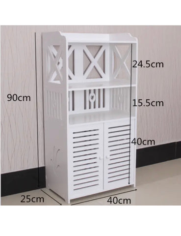 Image of White Wooden Bathroom Cabinet Cupboard Tall Storage Unit Free Standing Shelf WPC