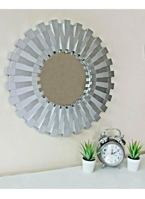 Round Mirror Sunburst Silver 50cm Home Decor Large Wall Mount Bedroom