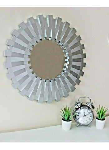 Image of Round Mirror Sunburst Silver 50cm Home Decor Large Wall Mount Bedroom