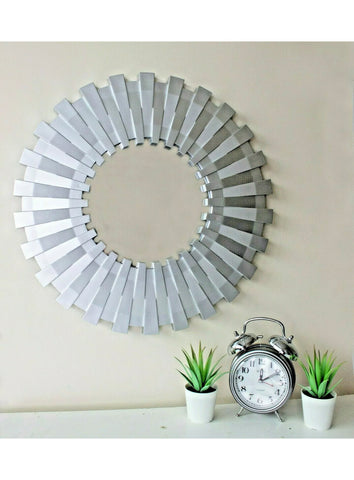 Image of Round Mirror Sunburst Silver 50cm Home Decor Large Wall Mount Bedroom