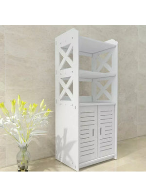 White Wooden Bathroom Cabinet Cupboard Tall Storage Unit Free Standing Shelf WPC
