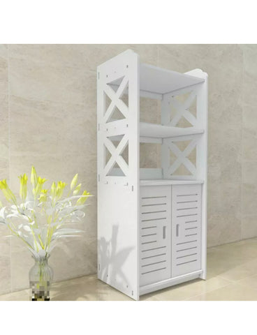 Image of White Wooden Bathroom Cabinet Cupboard Tall Storage Unit Free Standing Shelf WPC