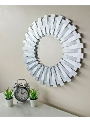 Round Mirror Sunburst Silver 50cm Home Decor Large Wall Mount Bedroom