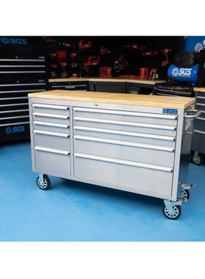 Deluxe 55in Stainless Steel 10 Drawer Work Bench Tool Box Chest Cabinet