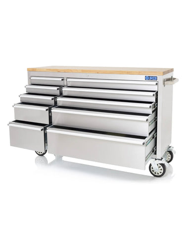 Image of Deluxe 55in Stainless Steel 10 Drawer Work Bench Tool Box Chest Cabinet