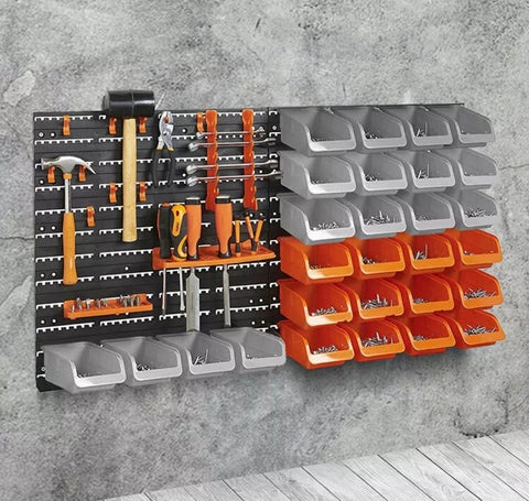 Image of 65 piece / 44 piece Wall Rack Mounted Storage Lin Bins & Board Set For Garage DIY Tools Rack Organizer