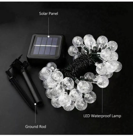 Image of 30 LED Solar Powered Garden Party String Fairy Lights Crystal Ball Various Colours