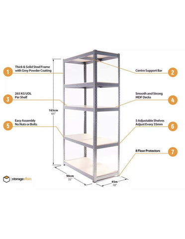 Image of Galvanised 5 Tier Shelving Unit Racking Garage Heavy Duty Shelf