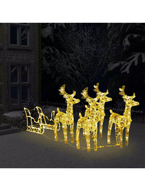 Reindeers & Sleigh Christmas Decoration 280x28x55 cm Acrylic - White