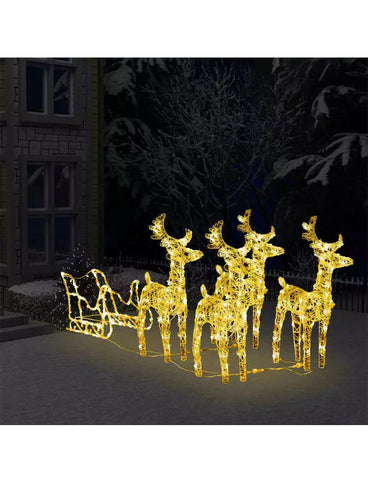 Image of Reindeers & Sleigh Christmas Decoration 280x28x55 cm Acrylic - White