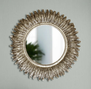 40cm Round Feather Wall Mirror Gold