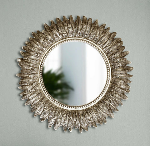 Image of 40cm Round Feather Wall Mirror Gold