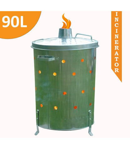 Image of GARDEN RUBBISH FIRE BIN GALVANIZED INCINERATOR PAPER LEAF WOOD WASTE BURNER 90L