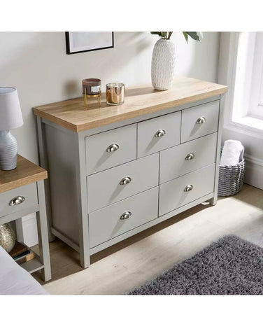 Image of Grey Oak Design Wide 7 Drawer Chest of Drawers Storage