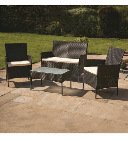 Image of 4 SEATER GARDEN PATIO BROWN RATTAN SET FURNITURE SOFA