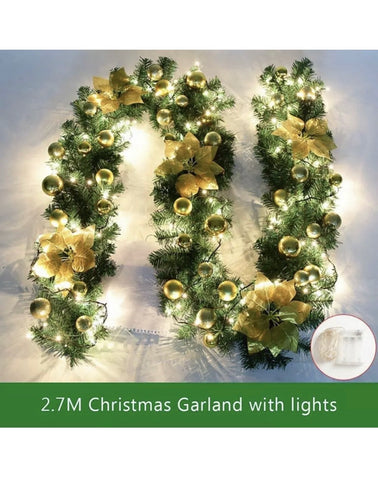 Image of Brand New 2.7m/9ft Luxurious Christmas Garland xmas Decoration LED Light up Various Colours