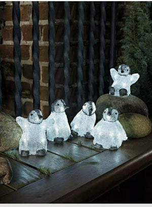 5 Piece Acrylic PENGUINS LEDs light Christmas Xmas indoor/outdoor