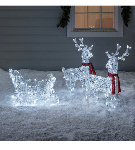 Image of LED Acrylic Outdoor Christmas Reindeer & Sleigh