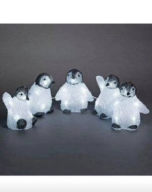 5 Piece Acrylic PENGUINS LEDs light Christmas Xmas indoor/outdoor