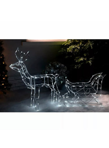 Image of 80 cm Reindeer and Sleigh Silhouette Outdoor Christmas Pre-Lit Animated Decor