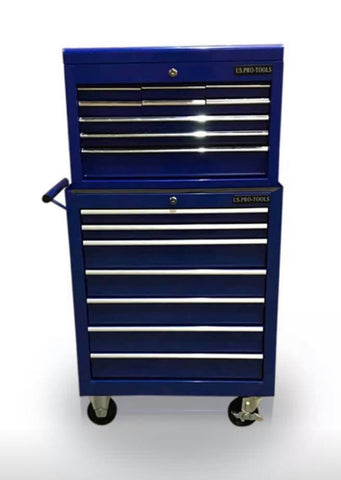 Image of PRO TOOL BOX CHEST ROLLER CABINET STEEL 16 DRAWERS GLOSS BLACK / RED / BLUE