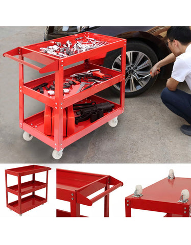 Image of Super Heavy Duty Garage Trolley Tool Storage Workshop DIY 3 Tier Wheel Cart Shelf