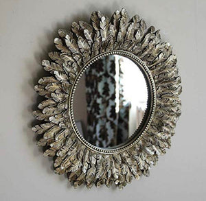 40cm Round Feather Wall Mirror Gold