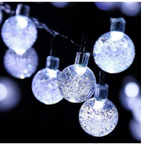 Image of 30 LED Solar Powered Garden Party String Fairy Lights Crystal Ball Various Colours