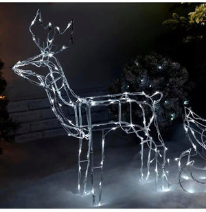 Christmas Animated Reindeer and Sleigh Silhouette Bright White LEDs 80 cm