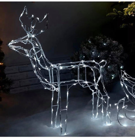 Image of Christmas Animated Reindeer and Sleigh Silhouette Bright White LEDs 80 cm