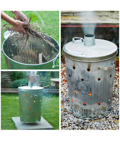 Image of GARDEN RUBBISH FIRE BIN GALVANIZED INCINERATOR PAPER LEAF WOOD WASTE BURNER 90L