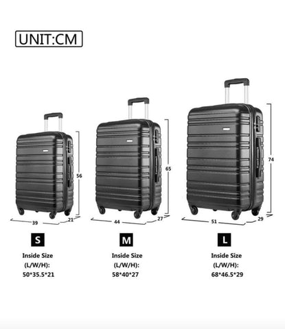 Image of Black Hard Trolley Suitcase Luggage Set of 3