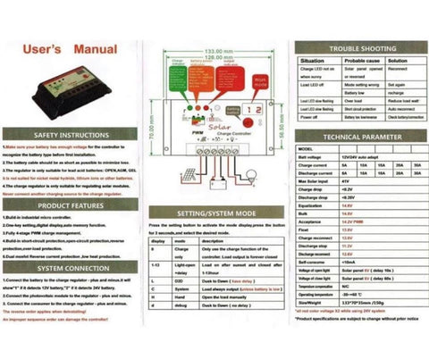 Image of 50w Solar Panel Kit + 10A PWM Charger Controller + 4m Cable fuse & Clips 12v Battery