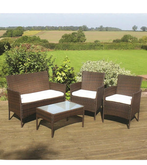 4 SEATER GARDEN PATIO BROWN RATTAN SET FURNITURE SOFA