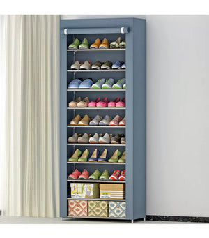 Shoe Rack Storage Organiser Cabinet Stand Dustproof 27 Pairs 10 Tier Shoes