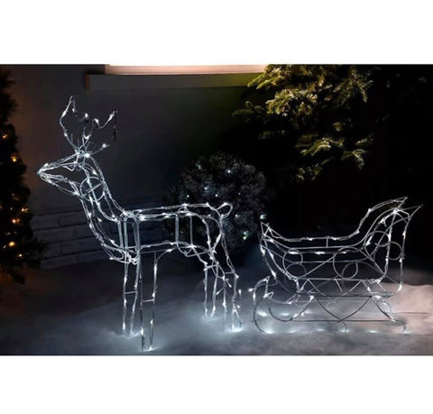 Image of Christmas Animated Reindeer and Sleigh Silhouette Bright White LEDs 80 cm