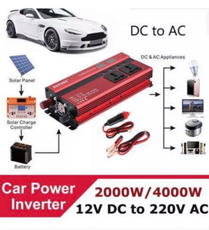 Power Inverter 2000W/4000W DC 12V to AC 220V Sine Wave Convert with 4 USB Ports 2 Sockets