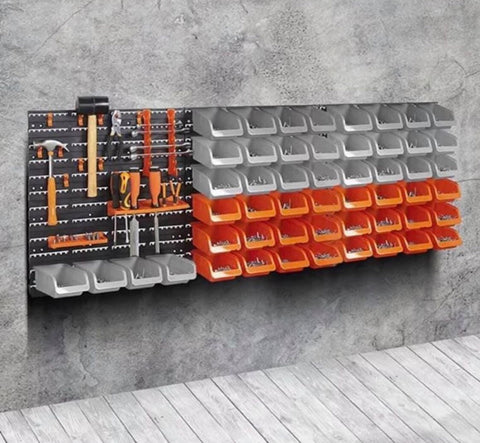 Image of 65 piece / 44 piece Wall Rack Mounted Storage Lin Bins & Board Set For Garage DIY Tools Rack Organizer