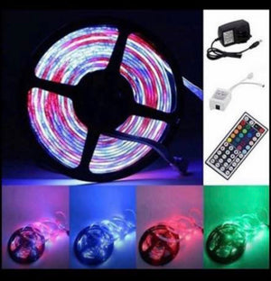 5M Waterproof RGB LED Strip 3528 Light Power Supply Adapter 44Key IR Remote Kit