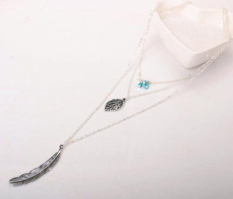 Image of Leaf Pendant 3 Layer Necklace