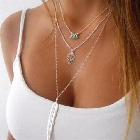 Image of Leaf Pendant 3 Layer Necklace - Free Productz
